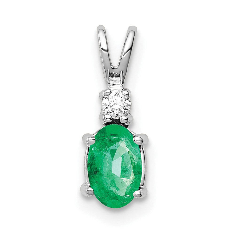 14k White Gold 6x Oval Emerald AAA Diamond pendant