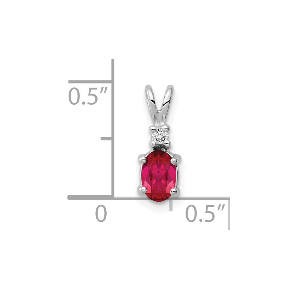 14k White Gold 6x Oval Ruby AA Diamond pendant