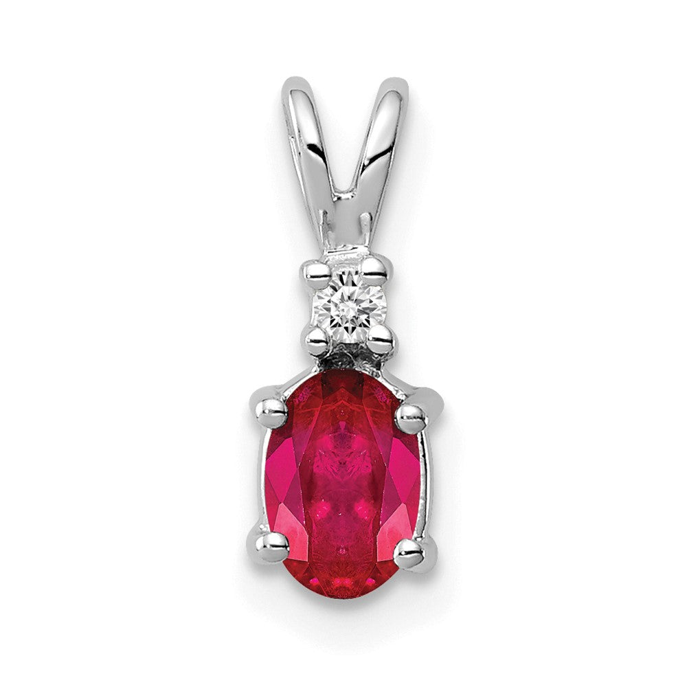 14k White Gold 6x Oval Ruby VS Diamond pendant