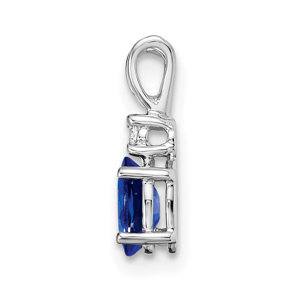 14k White Gold 6x Oval Sapphire VS Diamond pendant