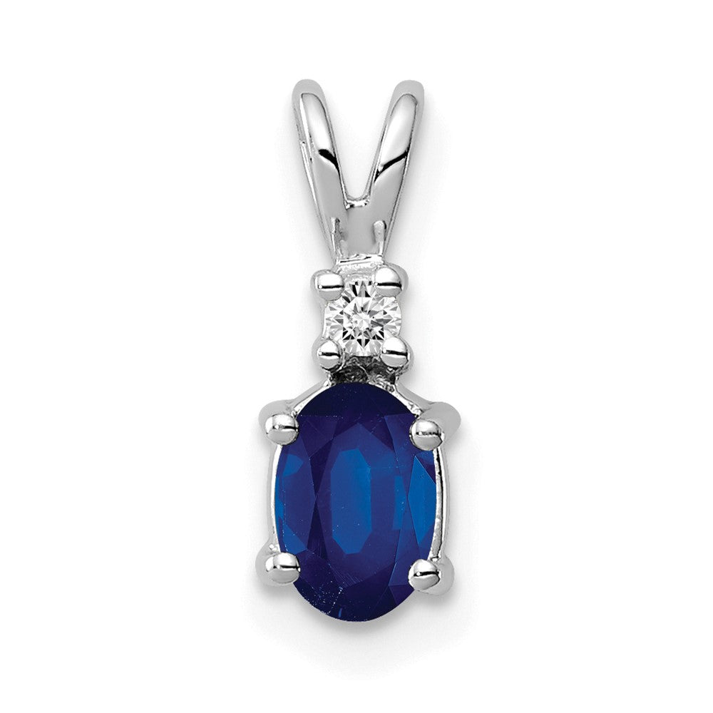 14k White Gold 6x Oval Sapphire and AAA Diamond Pendant