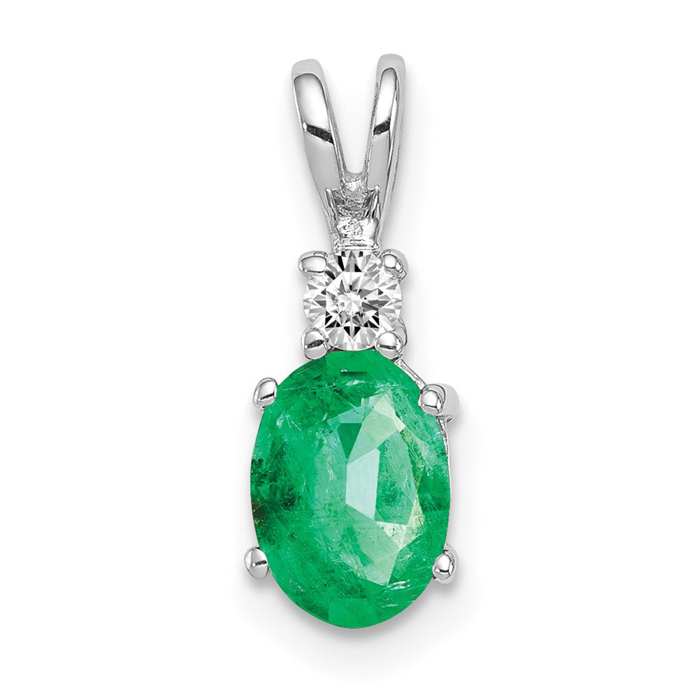 14k White Gold 7x Oval Emerald A Diamond pendant