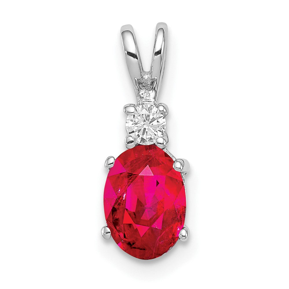 14k White Gold 7x Oval Ruby A Diamond pendant