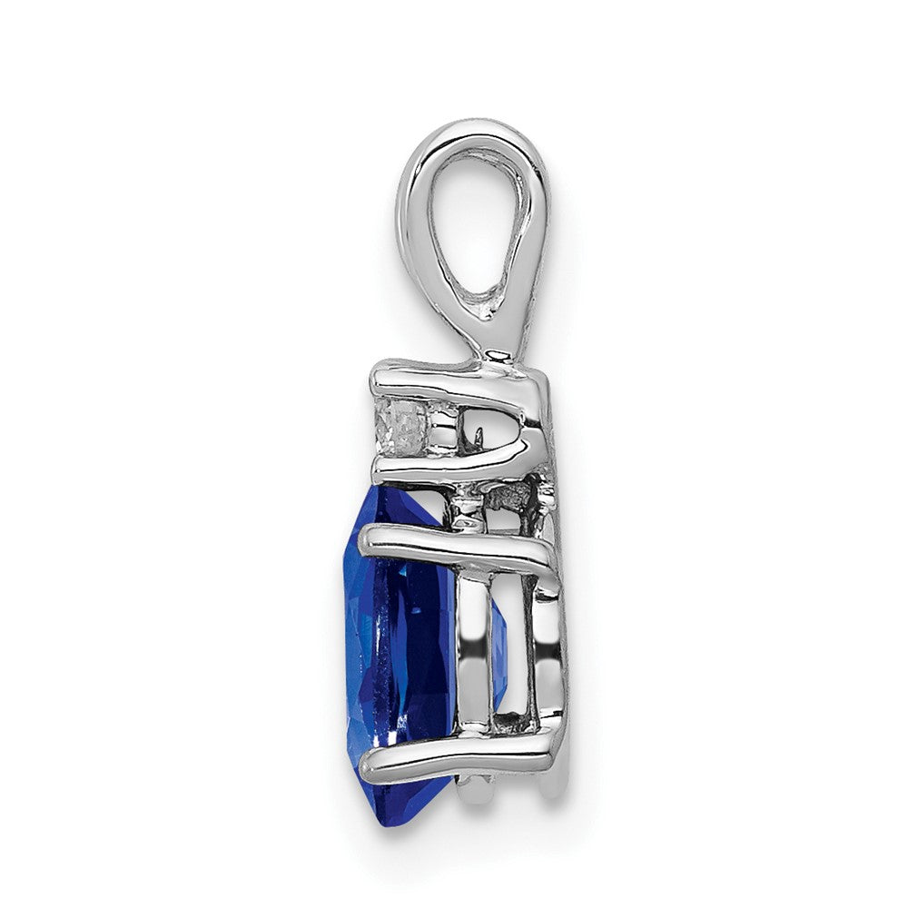 14k White Gold 7x Oval Sapphire and VS Diamond Pendant
