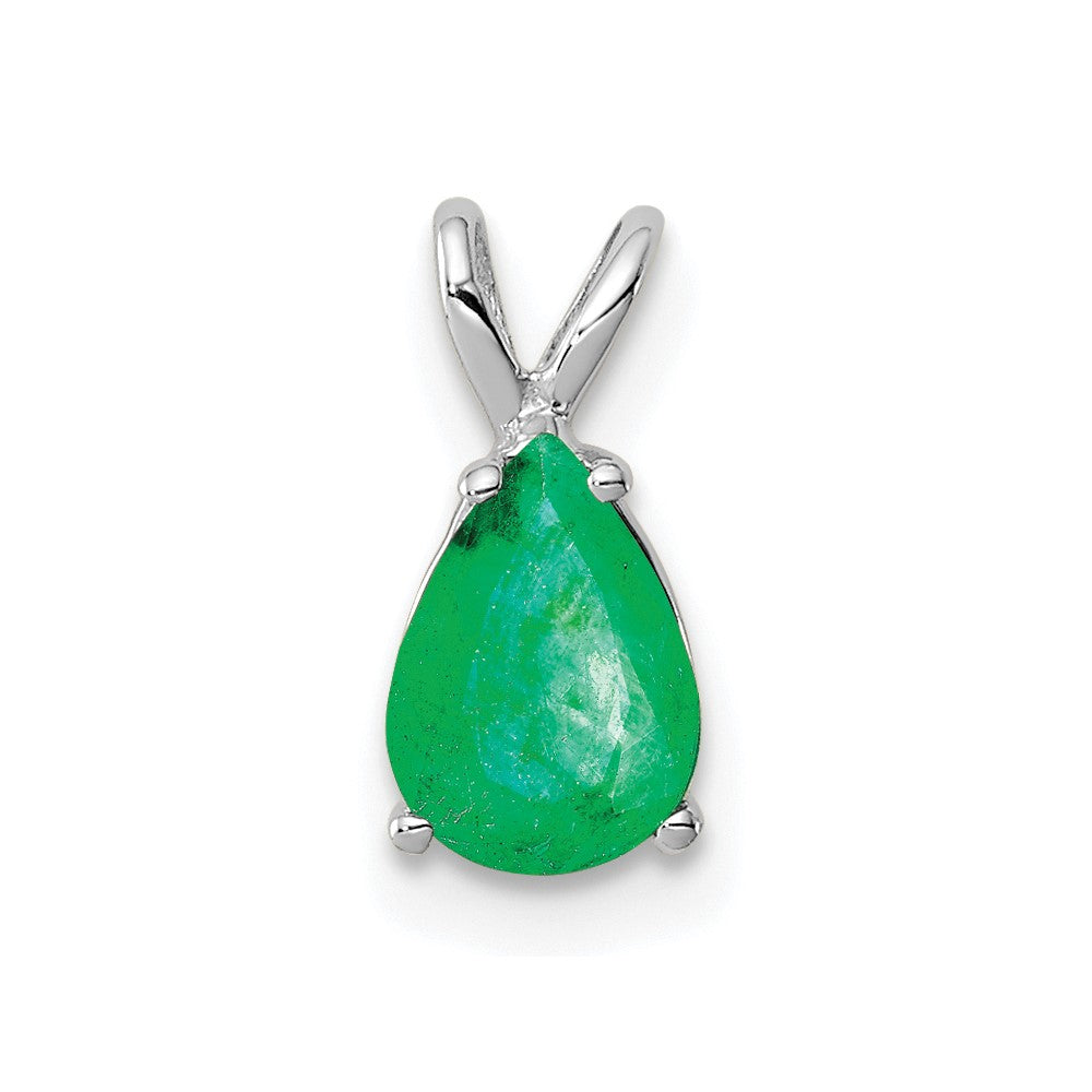 14k White Gold 7x Pear Emerald Pendant