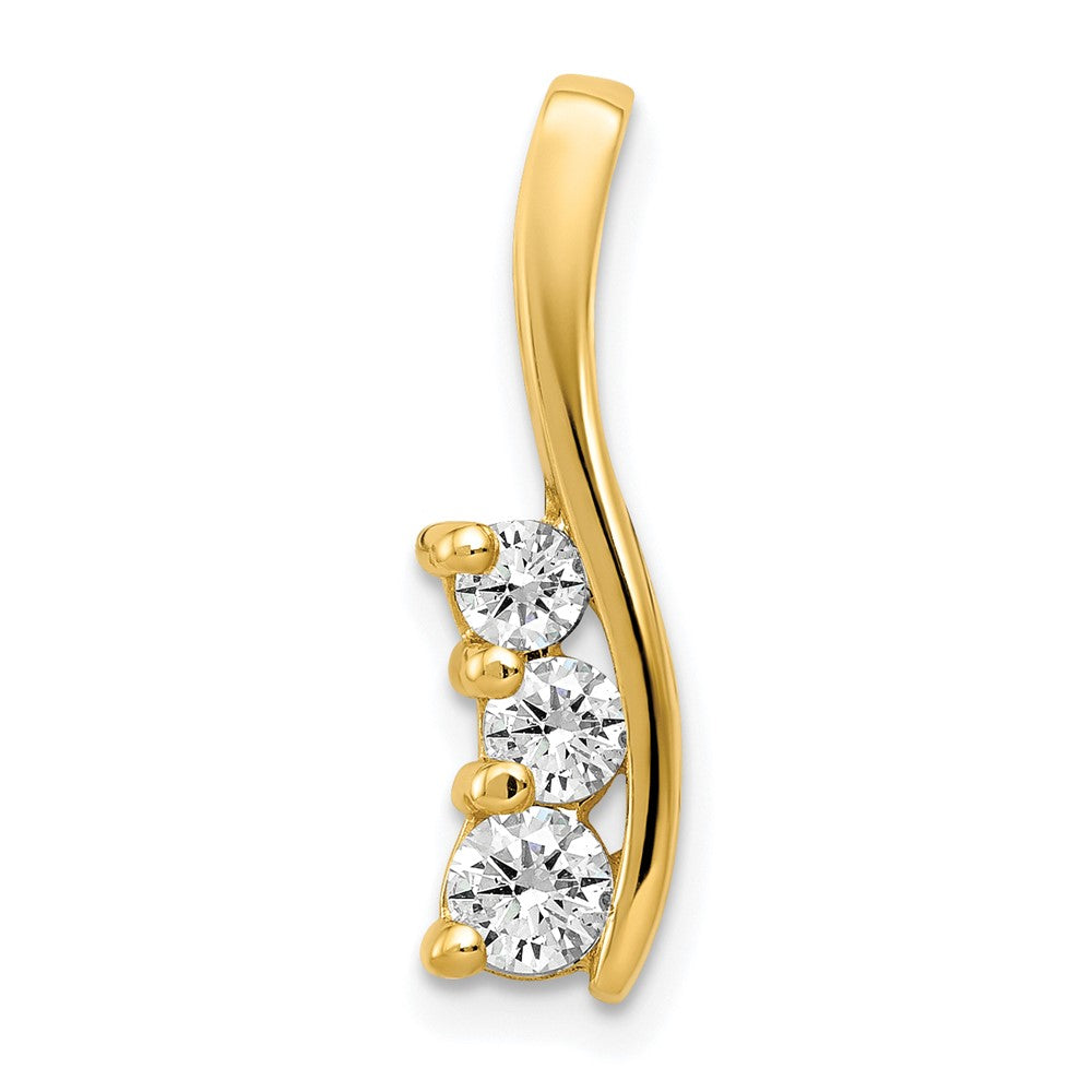 14k A Diamond Small Three Stone Curved Bar Pendant