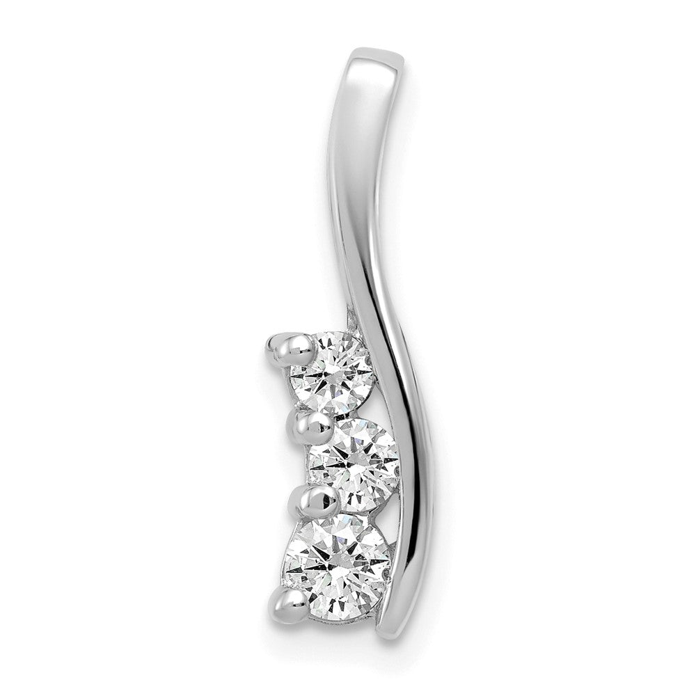 14k White Gold AA Diamond Small Three Stone Curved Bar Pendant