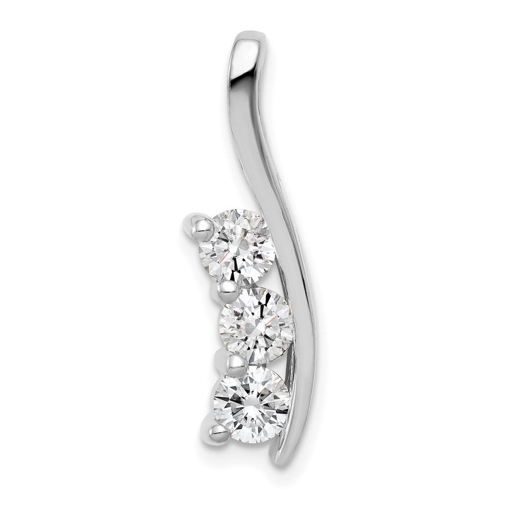 14k White Gold A Diamond Three Stone Curved Bar Pendant