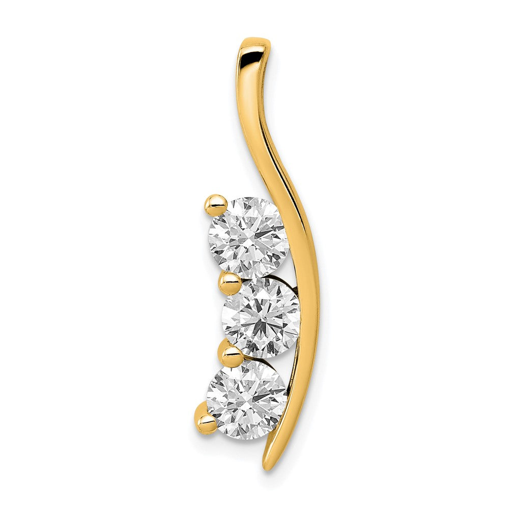 14k AAA Diamond Large Three Stone Curved Bar Pendant