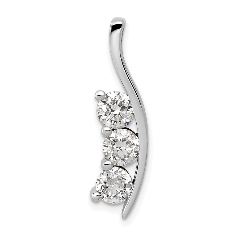 14k White Gold AA Diamond Large Three Stone Curved Bar Pendant
