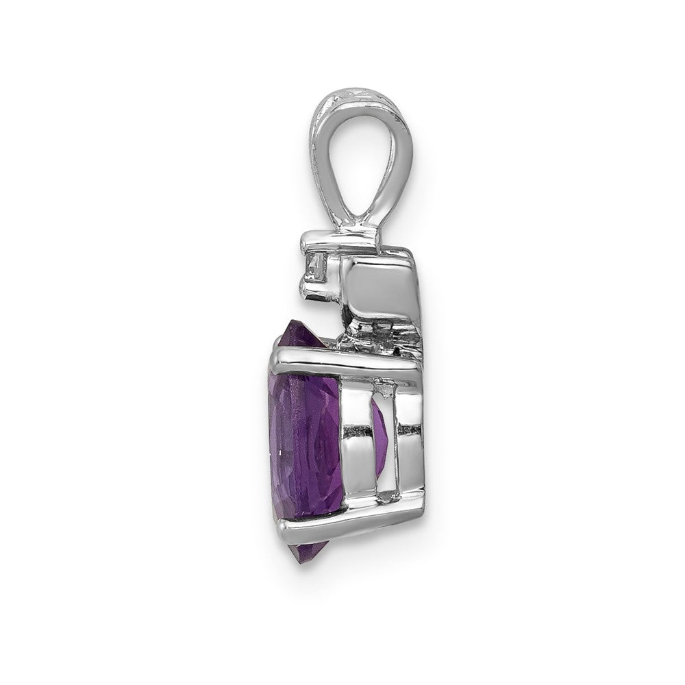 14k White Gold 8x Oval Amethyst and AA Diamond Pendant