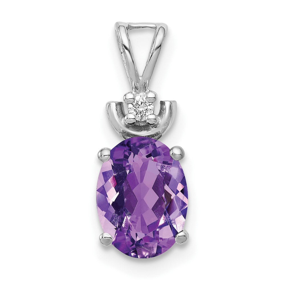 14k White Gold 8x Oval Amethyst AAA Diamond Pendant