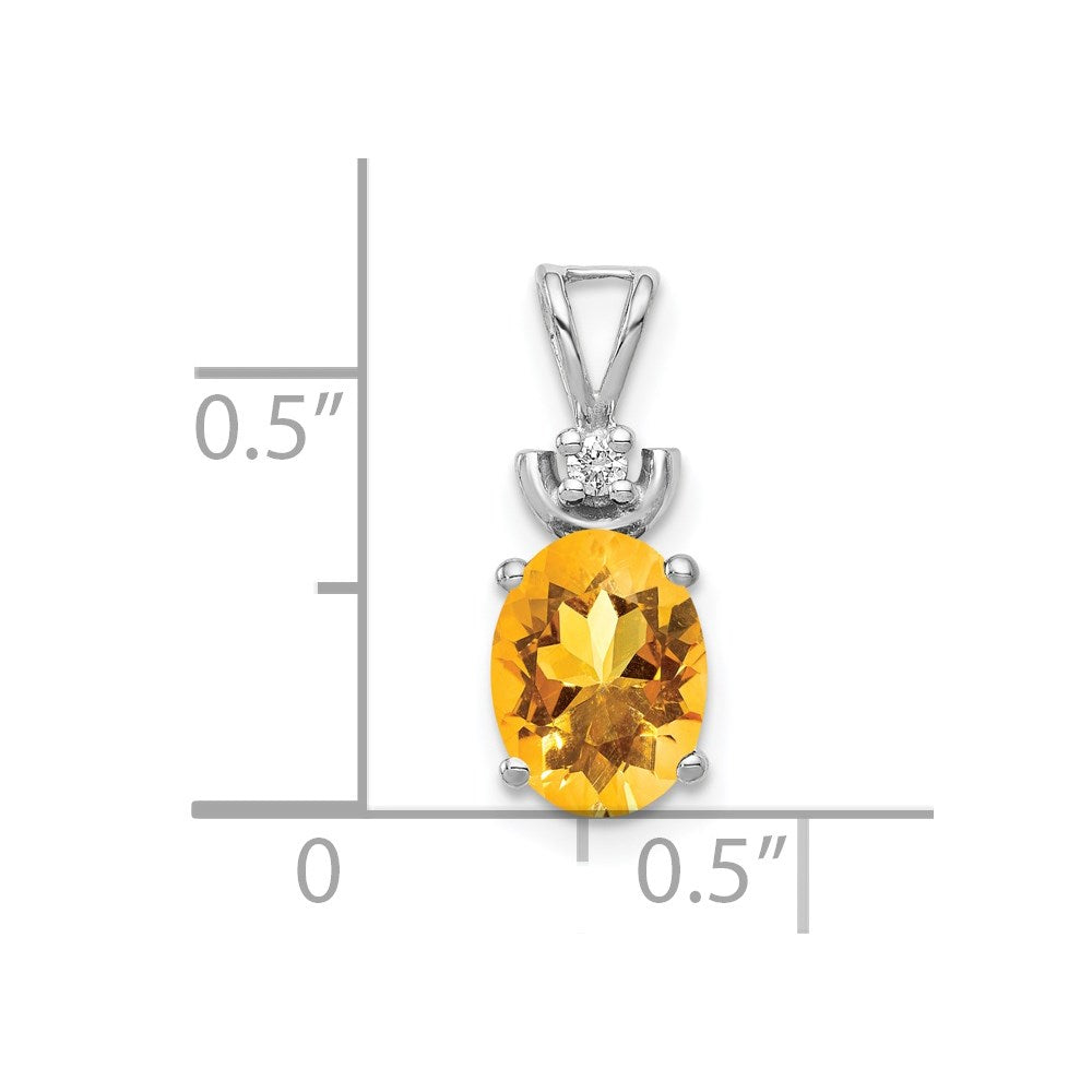 14k White Gold 8x Oval Citrine AAA Diamond Pendant