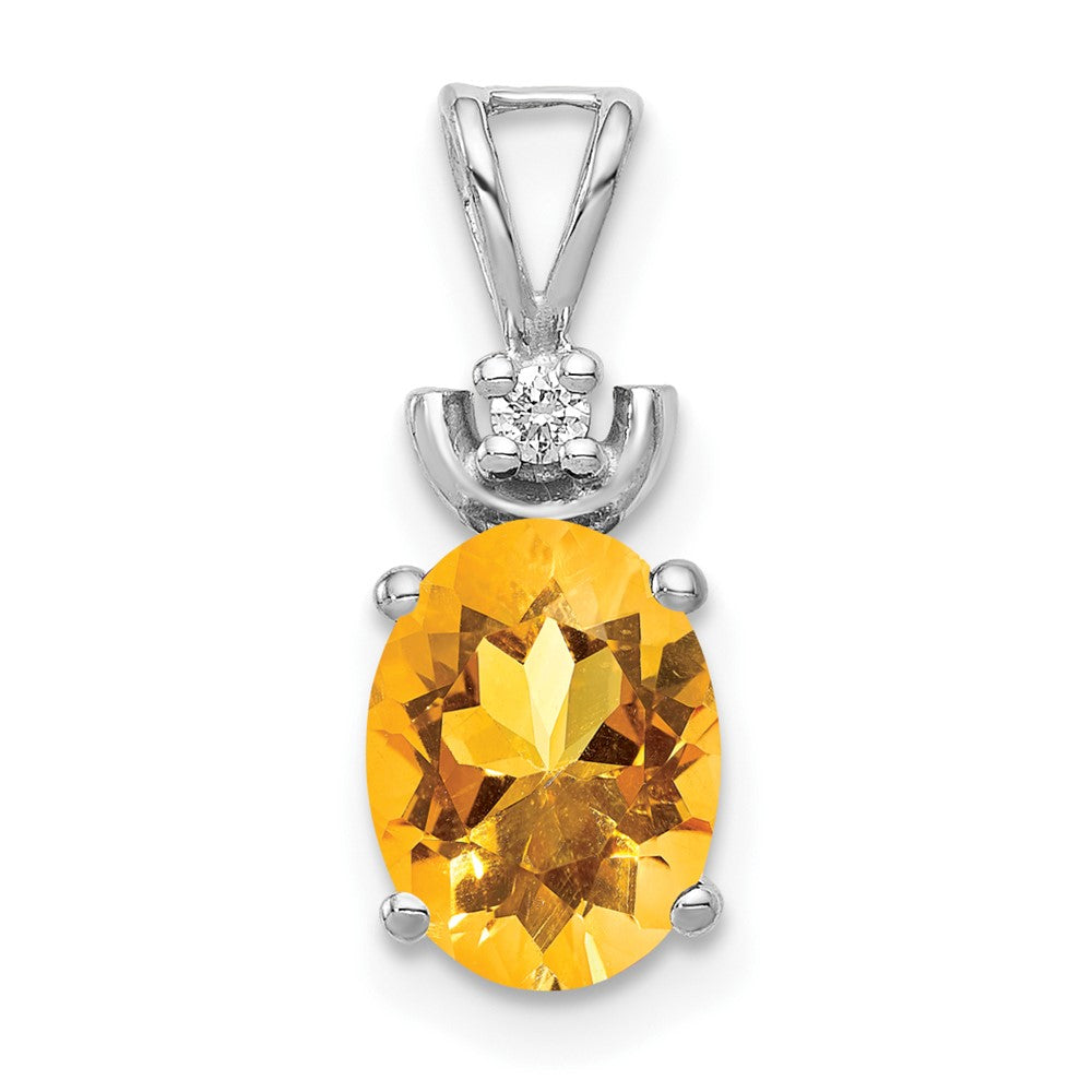 14k White Gold 8x Oval Citrine and AA Diamond Pendant
