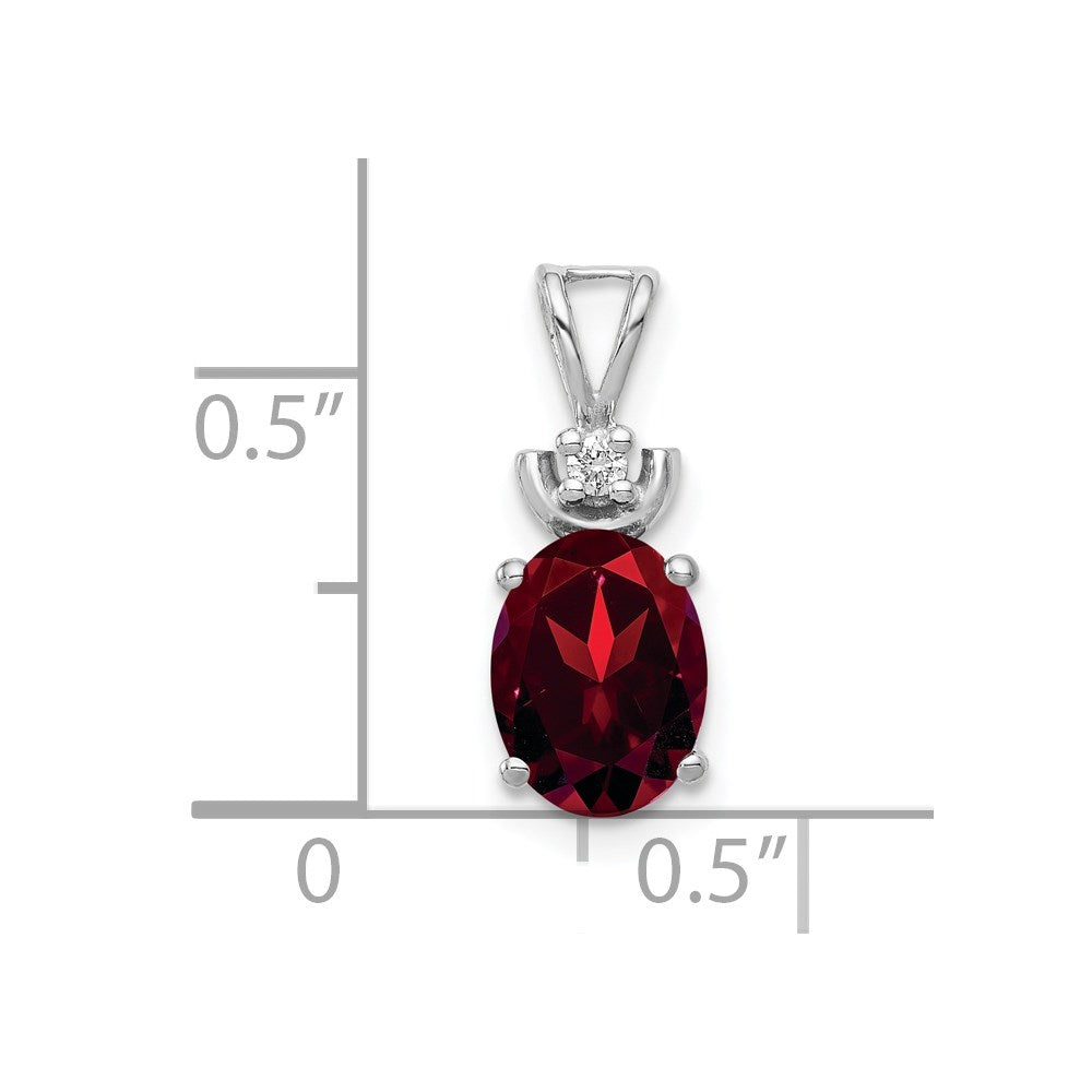 14k White Gold 8x Oval Garnet A Diamond Pendant