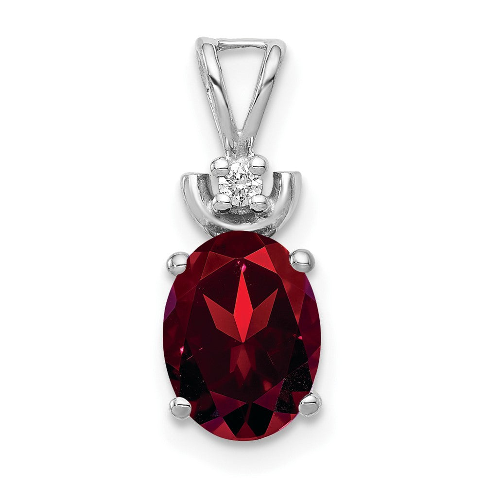 14k White Gold 8x Oval Garnet VS Diamond Pendant