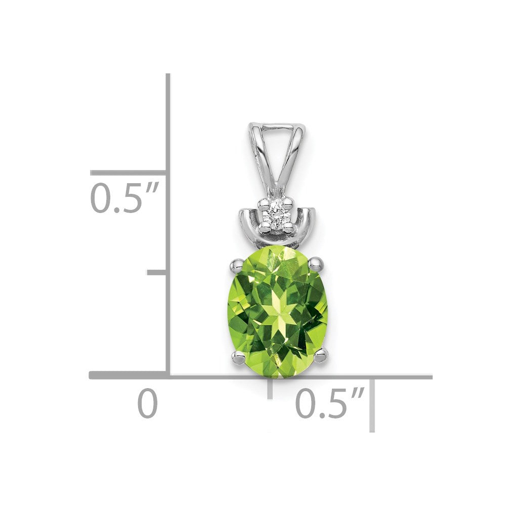 14k White Gold 8x Oval Peridot AA Diamond Pendant