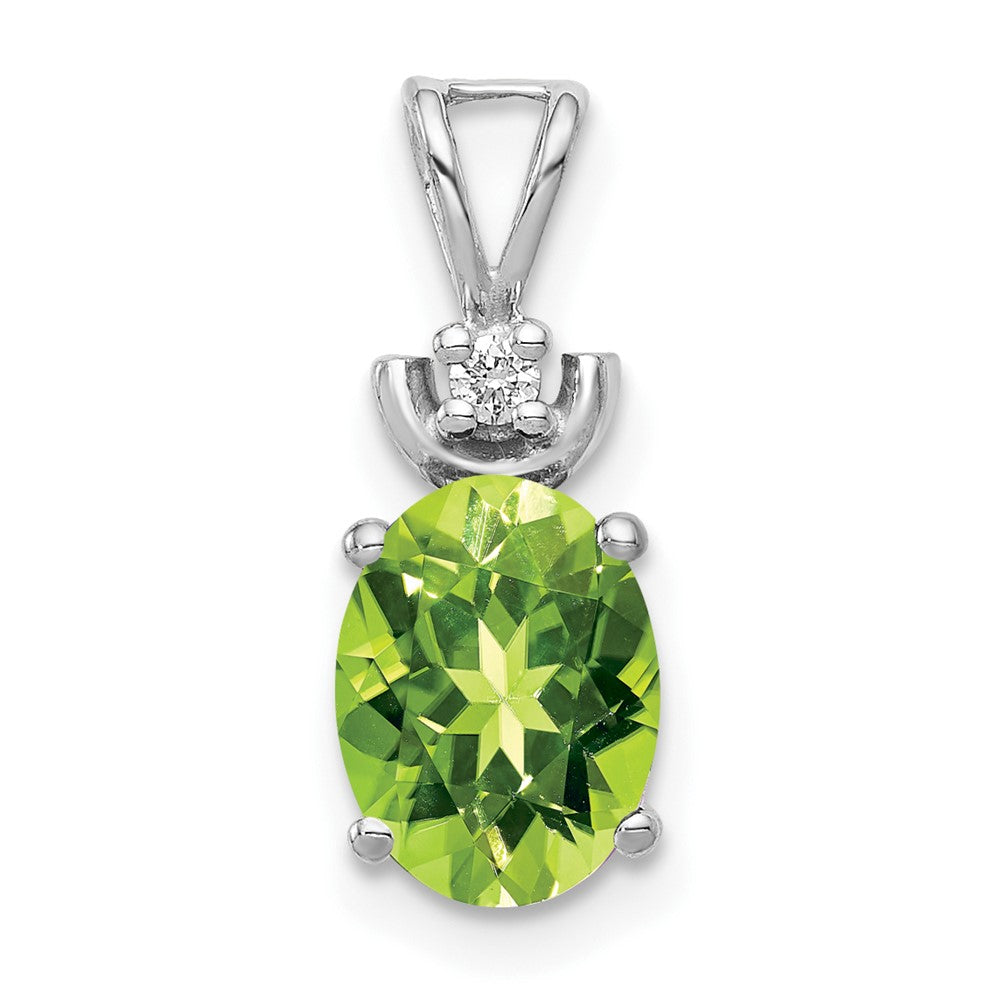 14k White Gold 8x Oval Peridot A Diamond Pendant