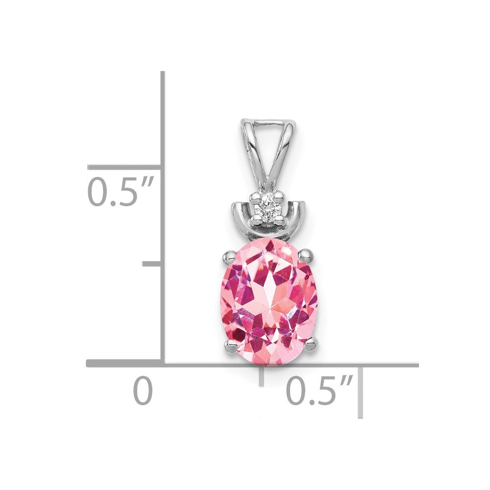 14k White Gold 8x Oval Pink Tourmaline and AAA Diamond Pendant