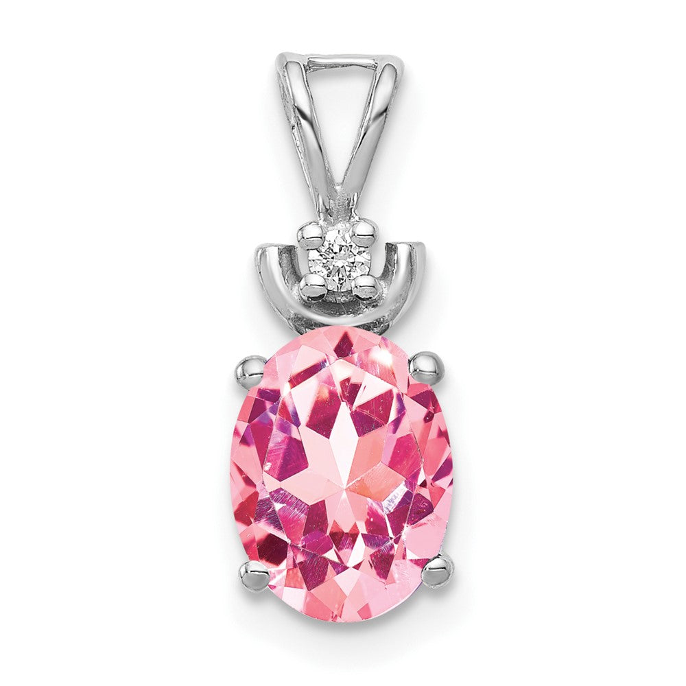14k White Gold 8x Oval Pink Tourmaline and AAA Diamond Pendant