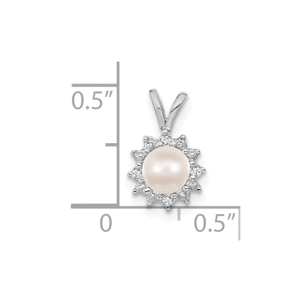 14k White Gold 4- Near Round White Freshwater Cultured Pearl and VS Diamond Pendant