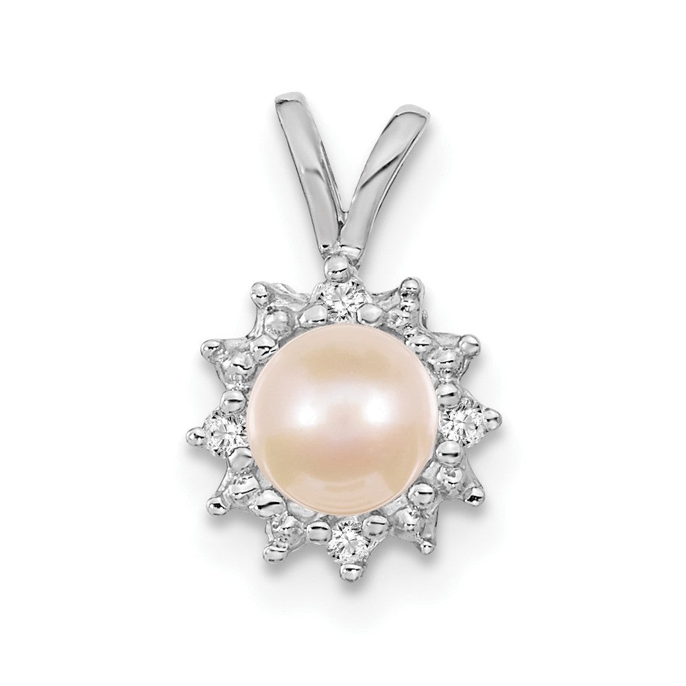 14k White Gold 4- Near Round White Freshwater Cultured Pearl and VS Diamond Pendant