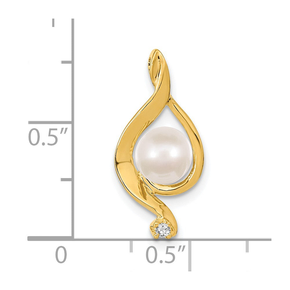 14k 5- Near Round White Freshwater Cultured Pearl and AAA Diamond Chain Slide