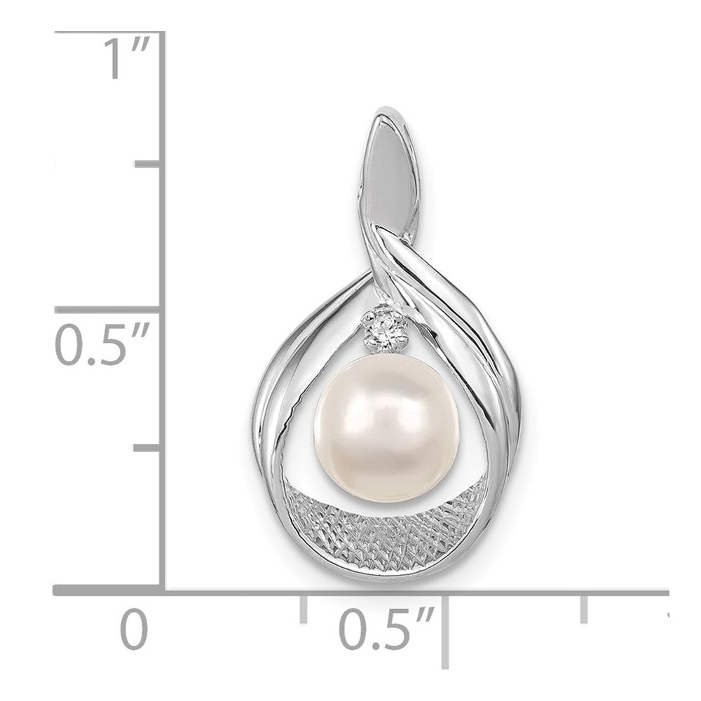 14k White Gold 7- Near Round White Freshwater Cultured Pearl and AAA Diamond Pendant