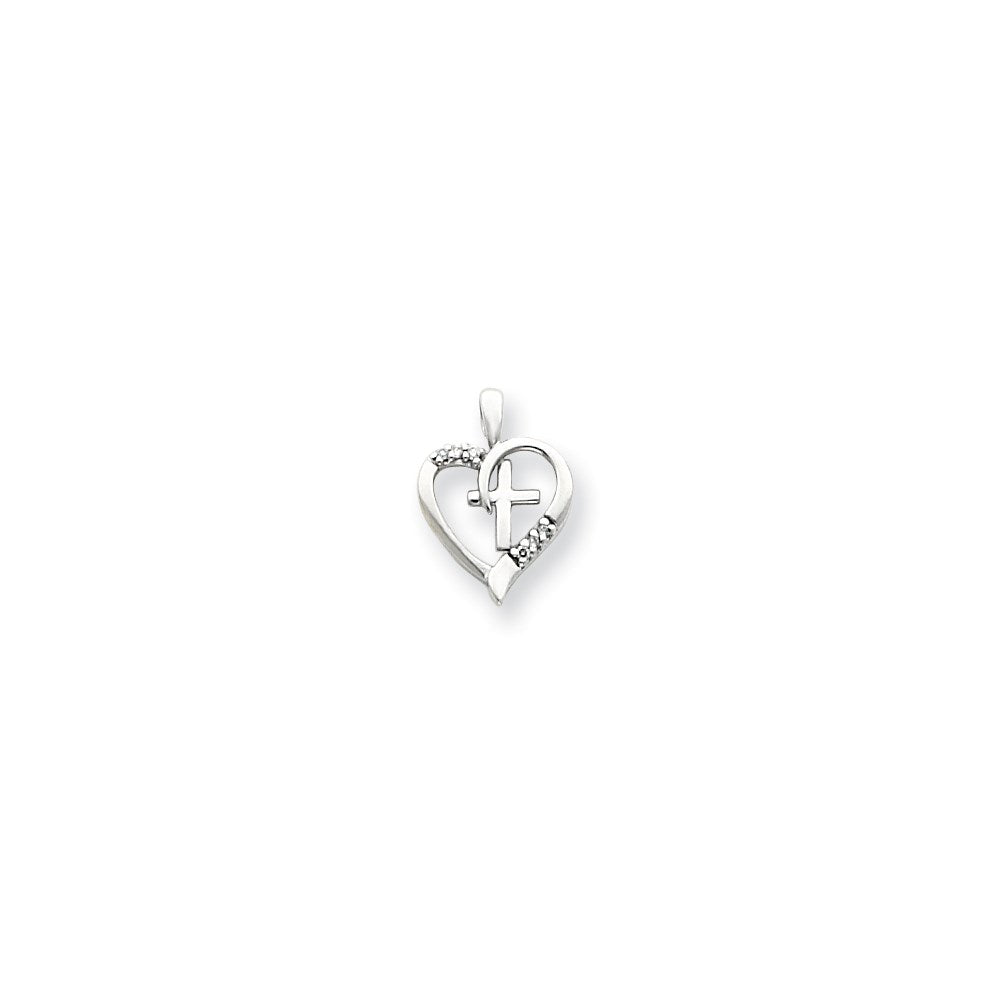 14k White Gold VS Diamond Heart & Cross Pendant