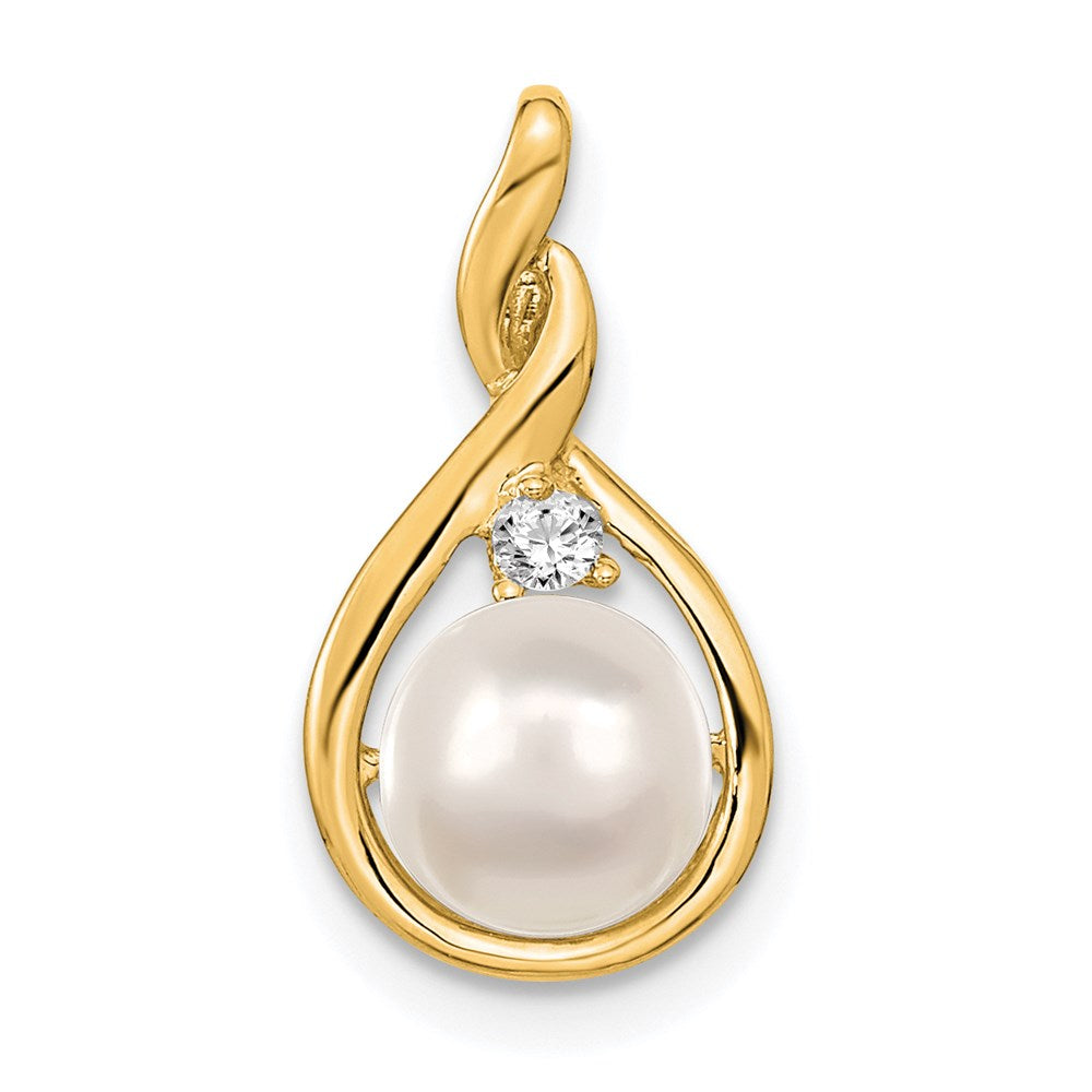 14k White Round Freshwater Cultured Pearl AA Diamond Pendant