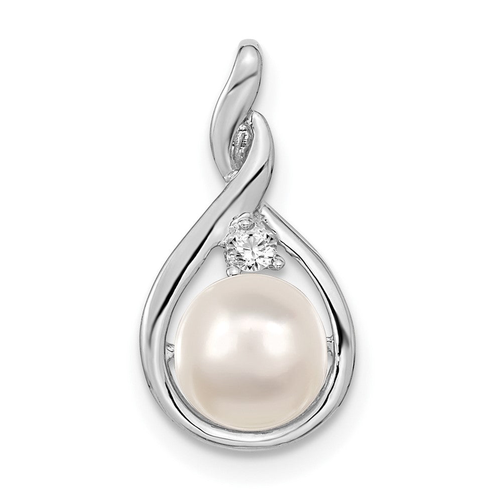 14k White Gold White Round FW Cultured Pearl & AA Diamond Pendant