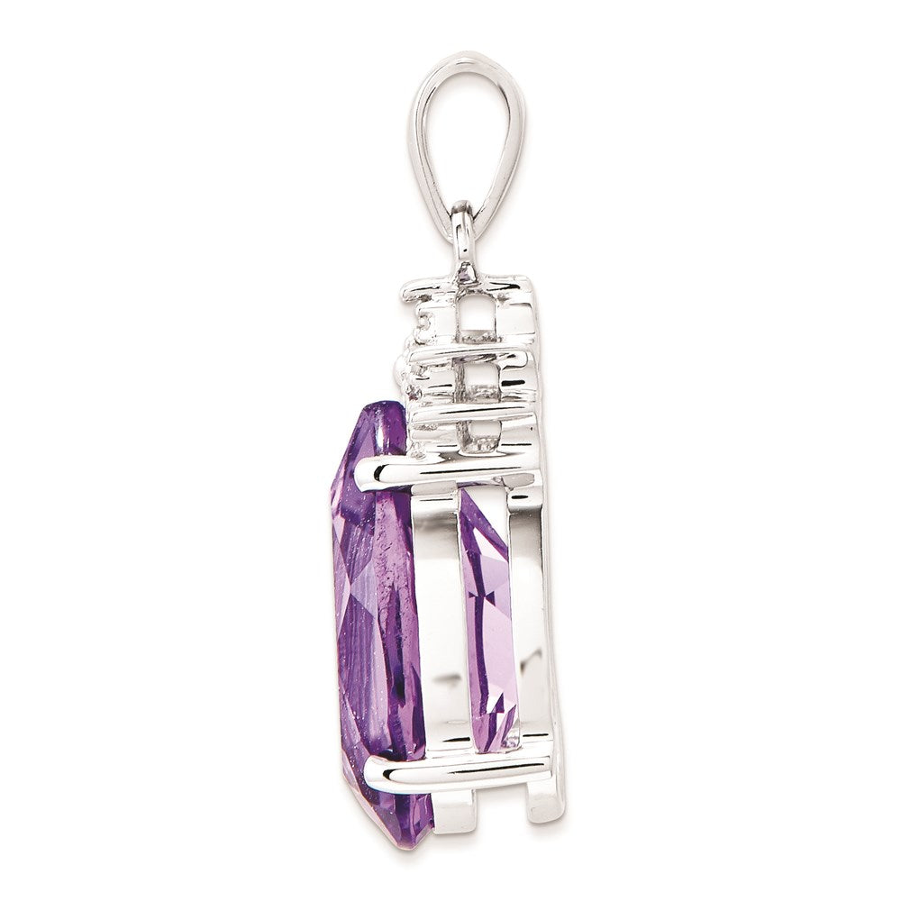 14k White Gold Amethyst & Diamond Pendant