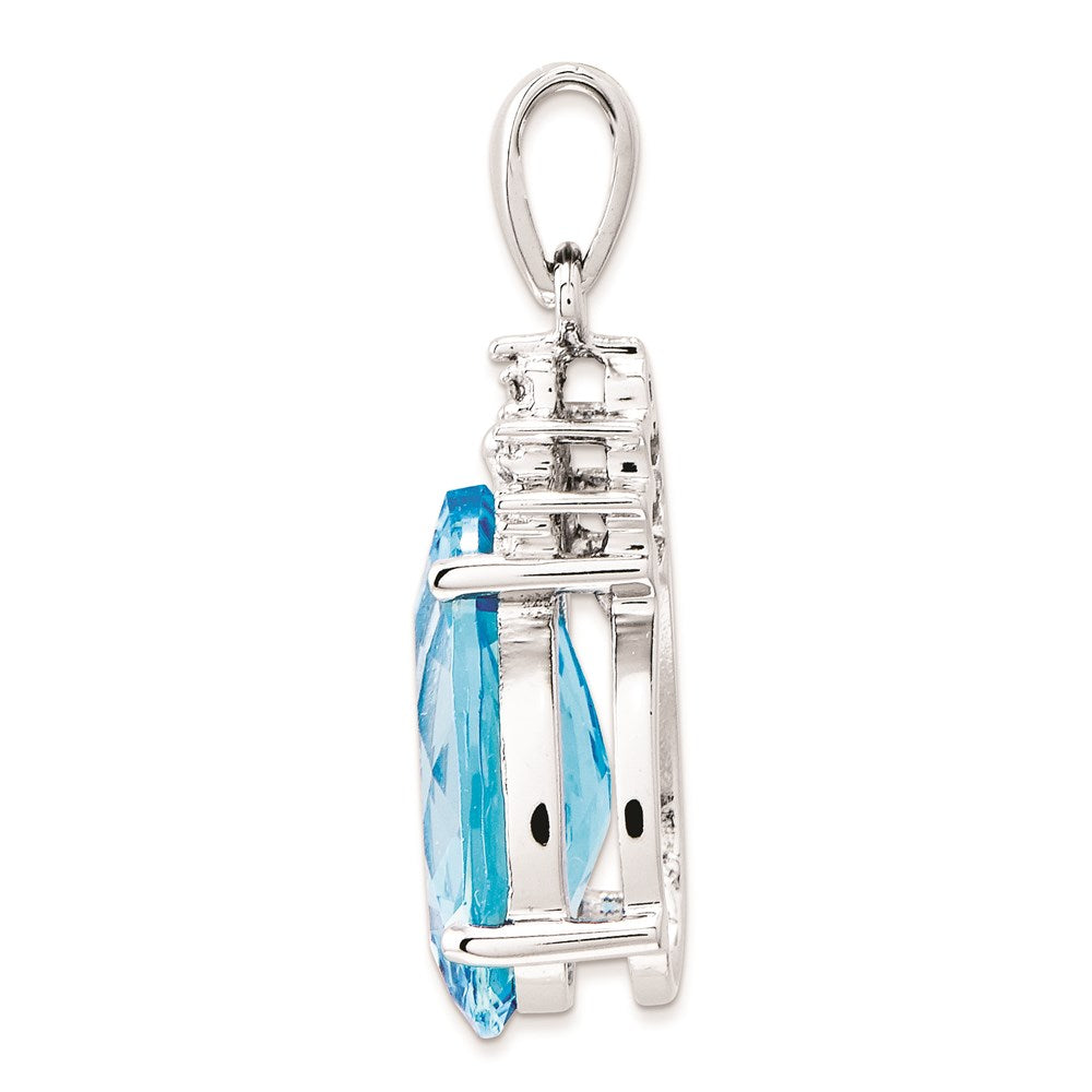 14k White Gold Blue Topaz & Diamond Pendant