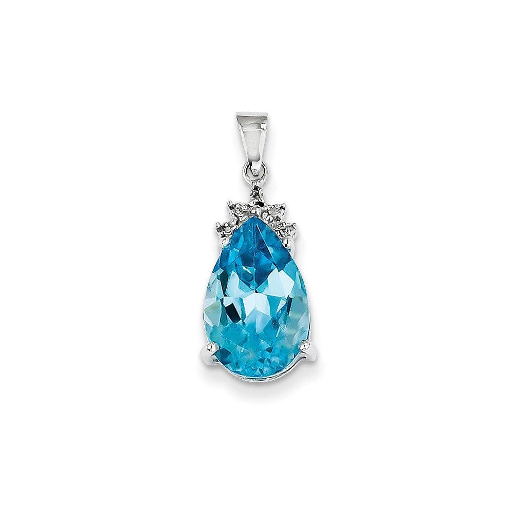 14k White Gold Blue Topaz & Diamond Pendant