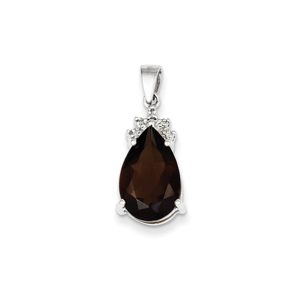 14k White Gold Smoky Quartz & Diamond Pendant