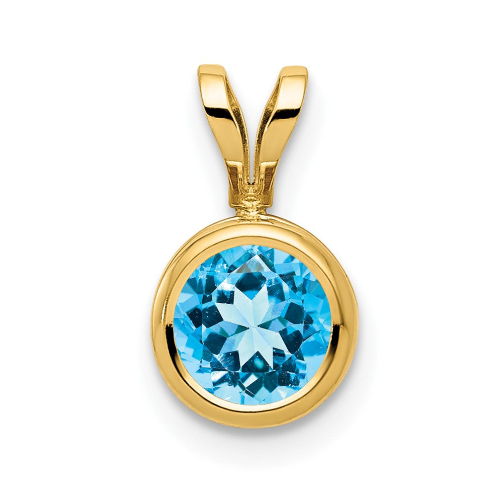 14k Round Blue Topaz Bezel Pendant