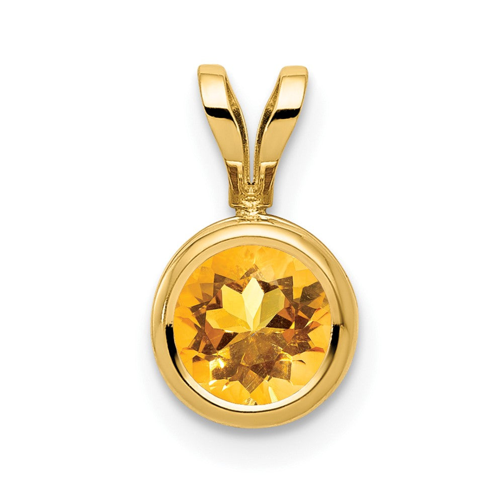 14k Round Citrine Bezel Pendant