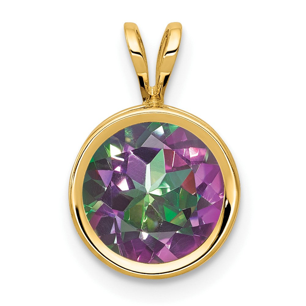 14k Round Mystic Fire Topaz Bezel Pendant
