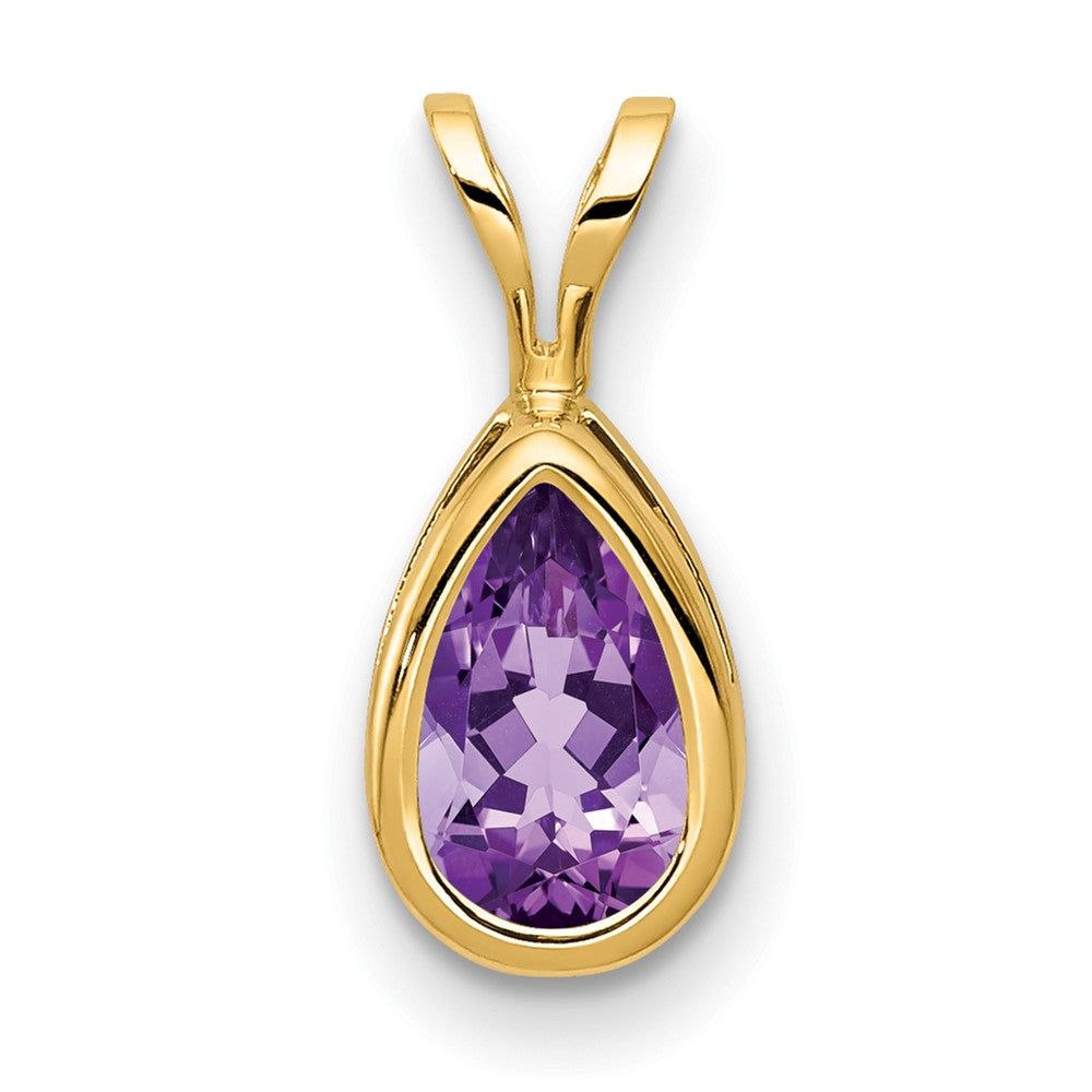 14k 8x Pear Amethyst Checker bezel pendant