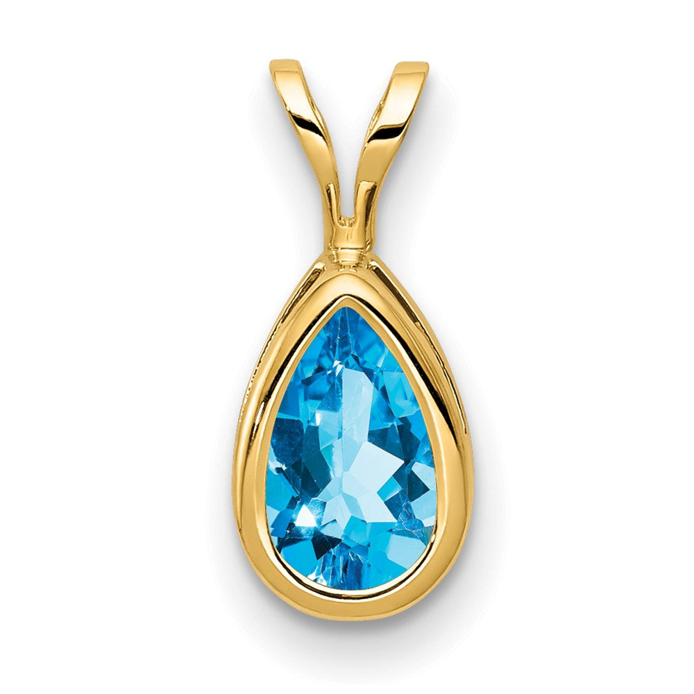 14k 8x Pear Blue Topaz Checker bezel pendant