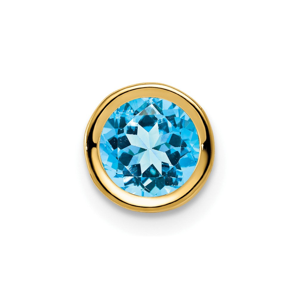 14k Round Blue Topaz Bezel Chain Slide