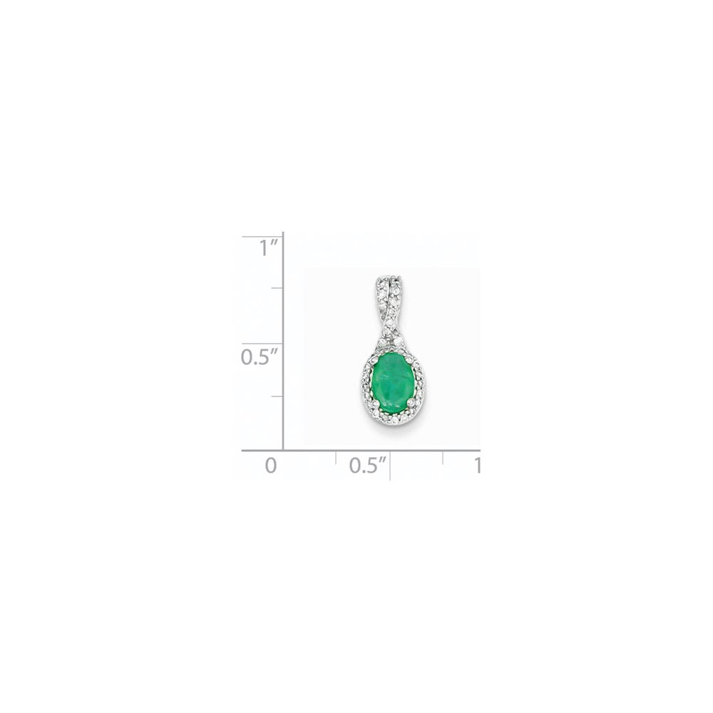 14k White Gold Diamond & Emerald Pendant