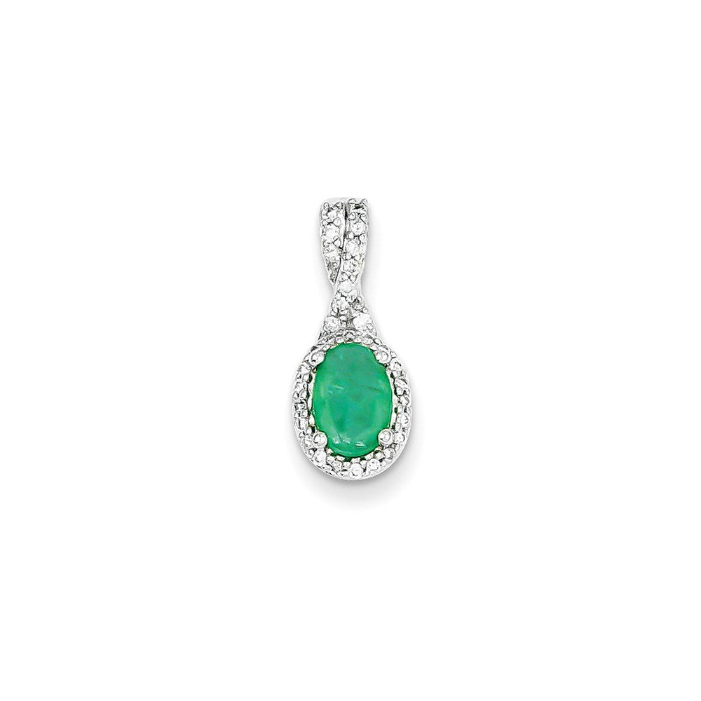 14k White Gold Diamond & Emerald Pendant