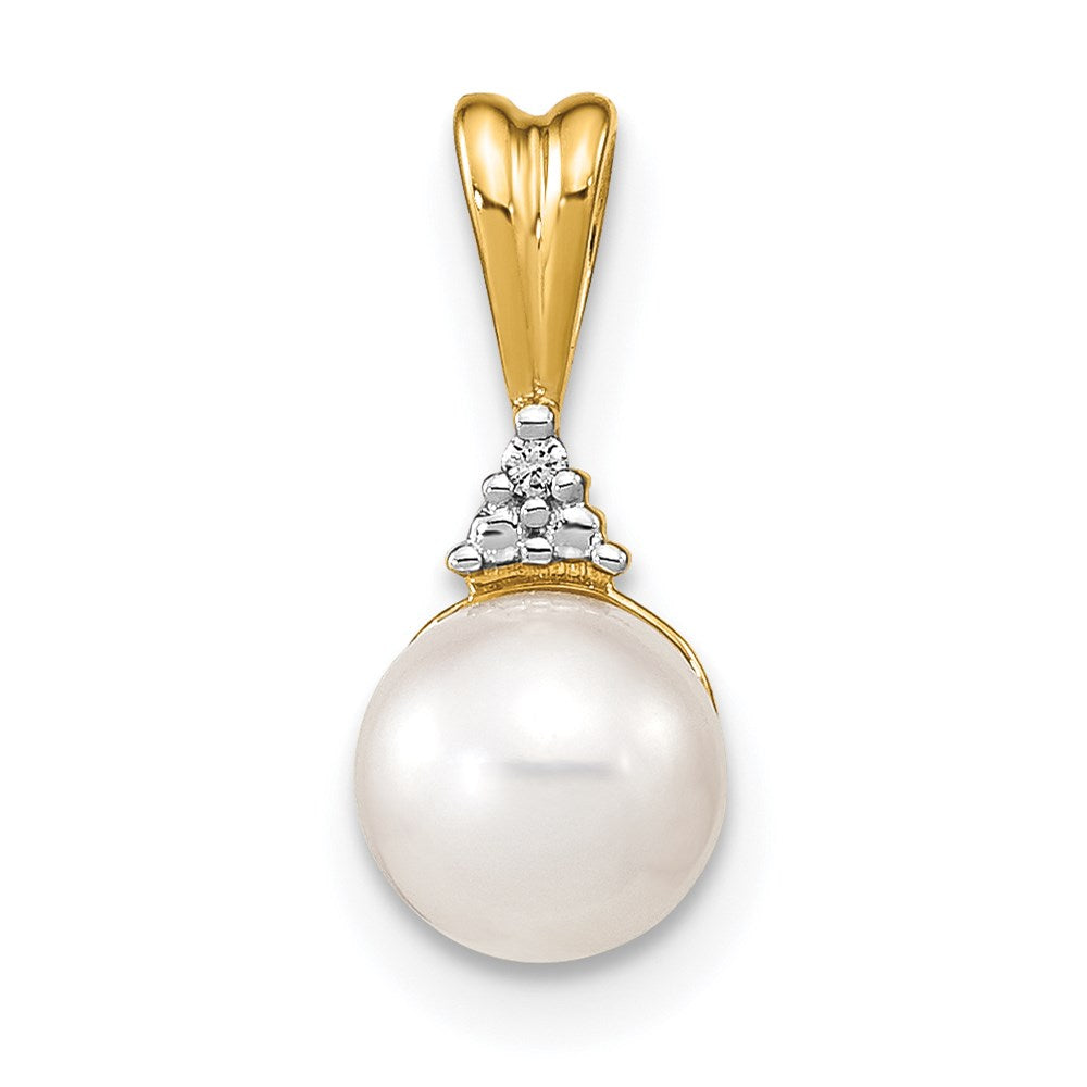 14k 6- White Round FW Cultured Pearl and Diamond Pendant