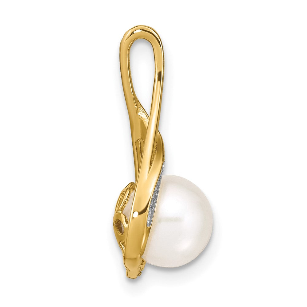 14k 7- White Round Freshwater Cultured Pearl and Diamond Pendant