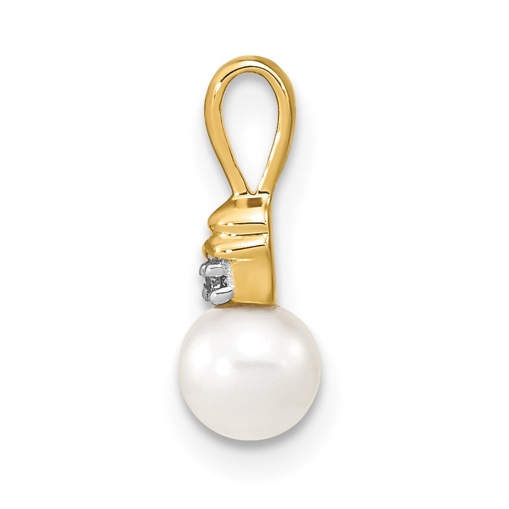 14k 5- White Round Freshwater Cultured Pearl and Diamond Pendant