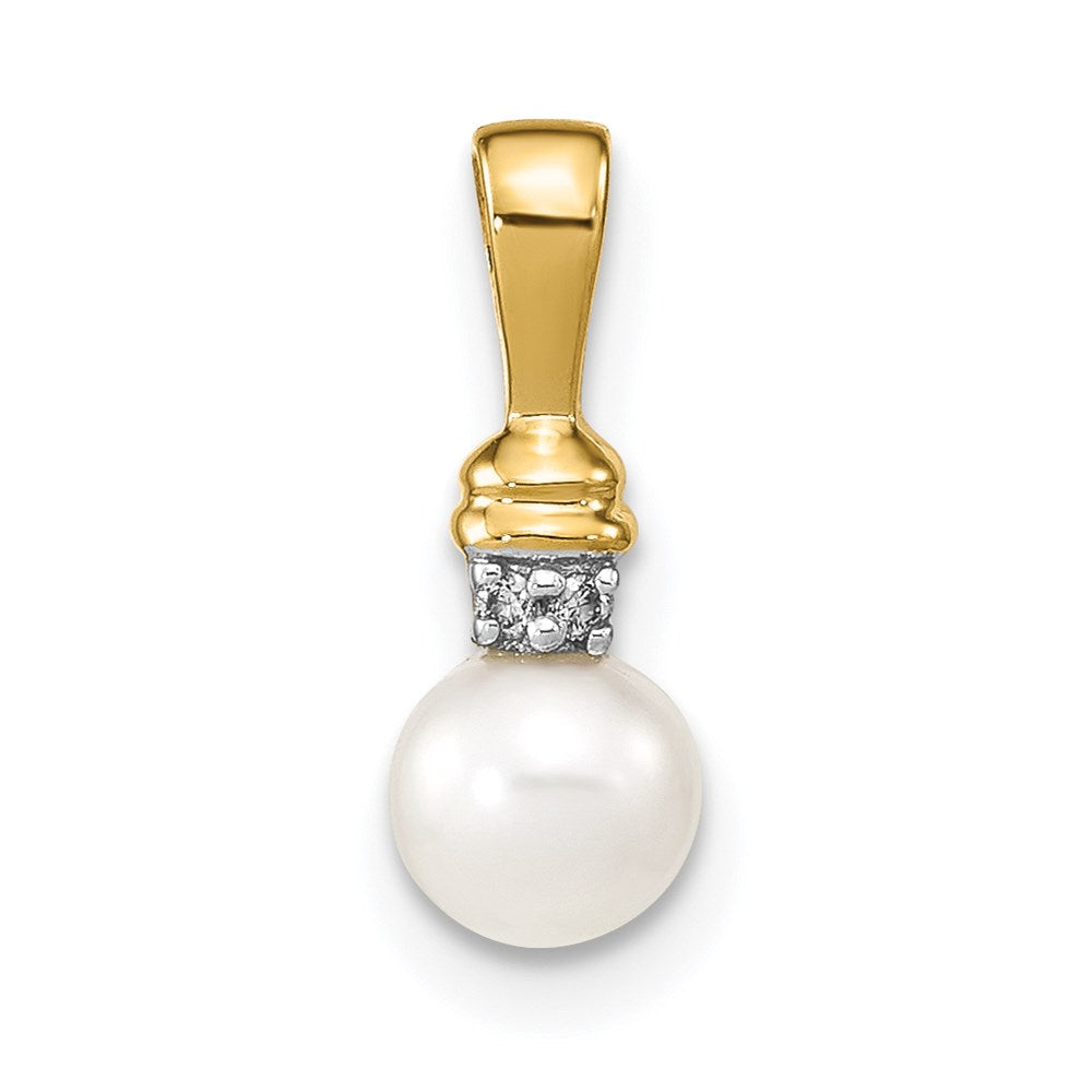 14k 5- White Round Freshwater Cultured Pearl and Diamond Pendant