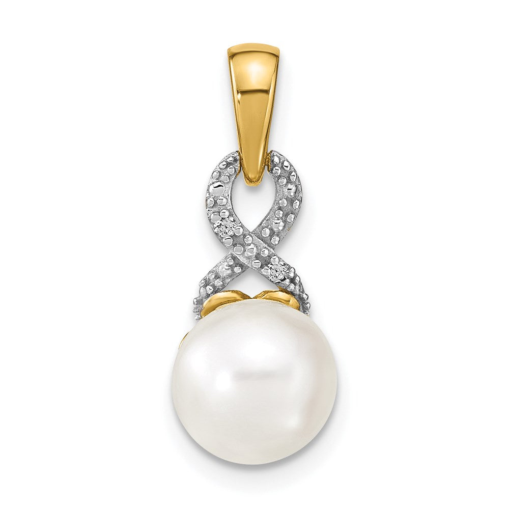 14k 7- Freshwater Cultured Pearl and Diamond Pendant