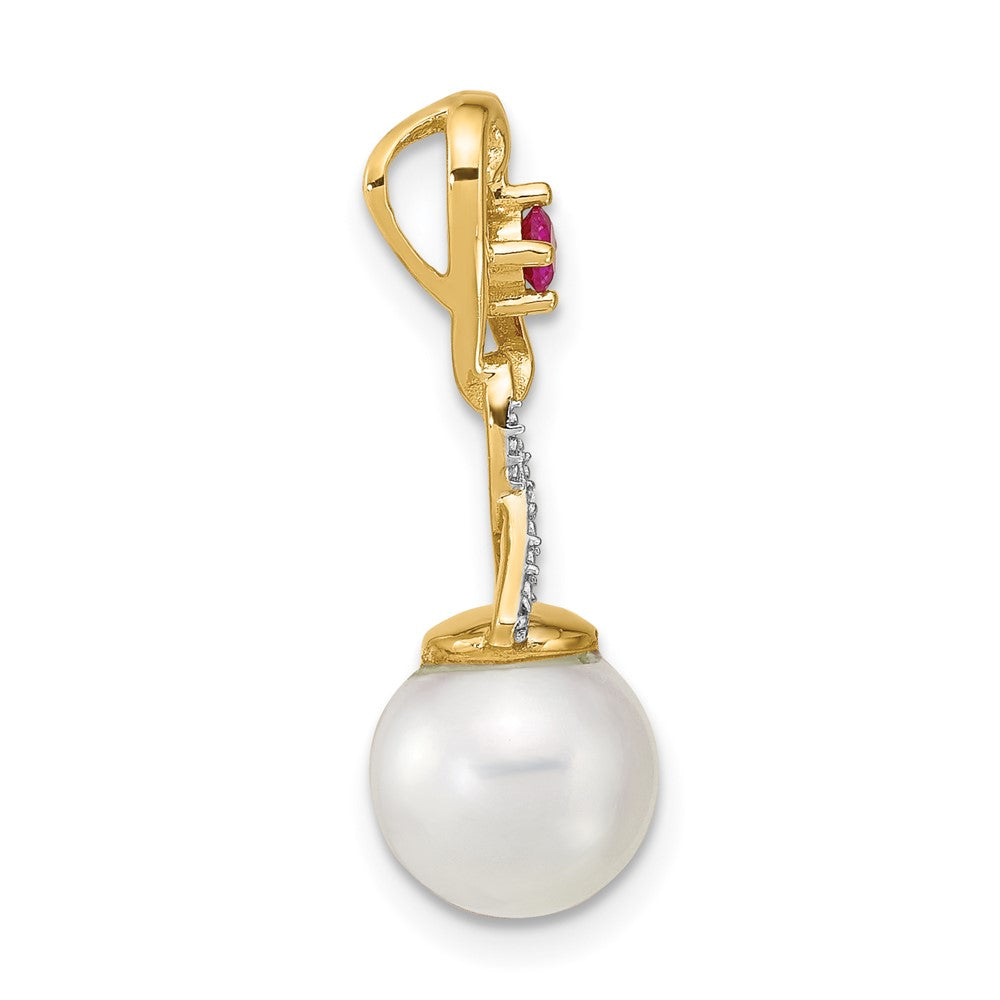 14k Diamond 8- Round FWC Pearl Lab Cr. Ruby Chain Slide