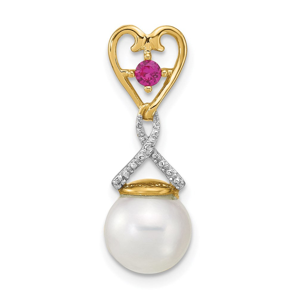 14k Diamond 8- Round FWC Pearl Lab Cr. Ruby Chain Slide